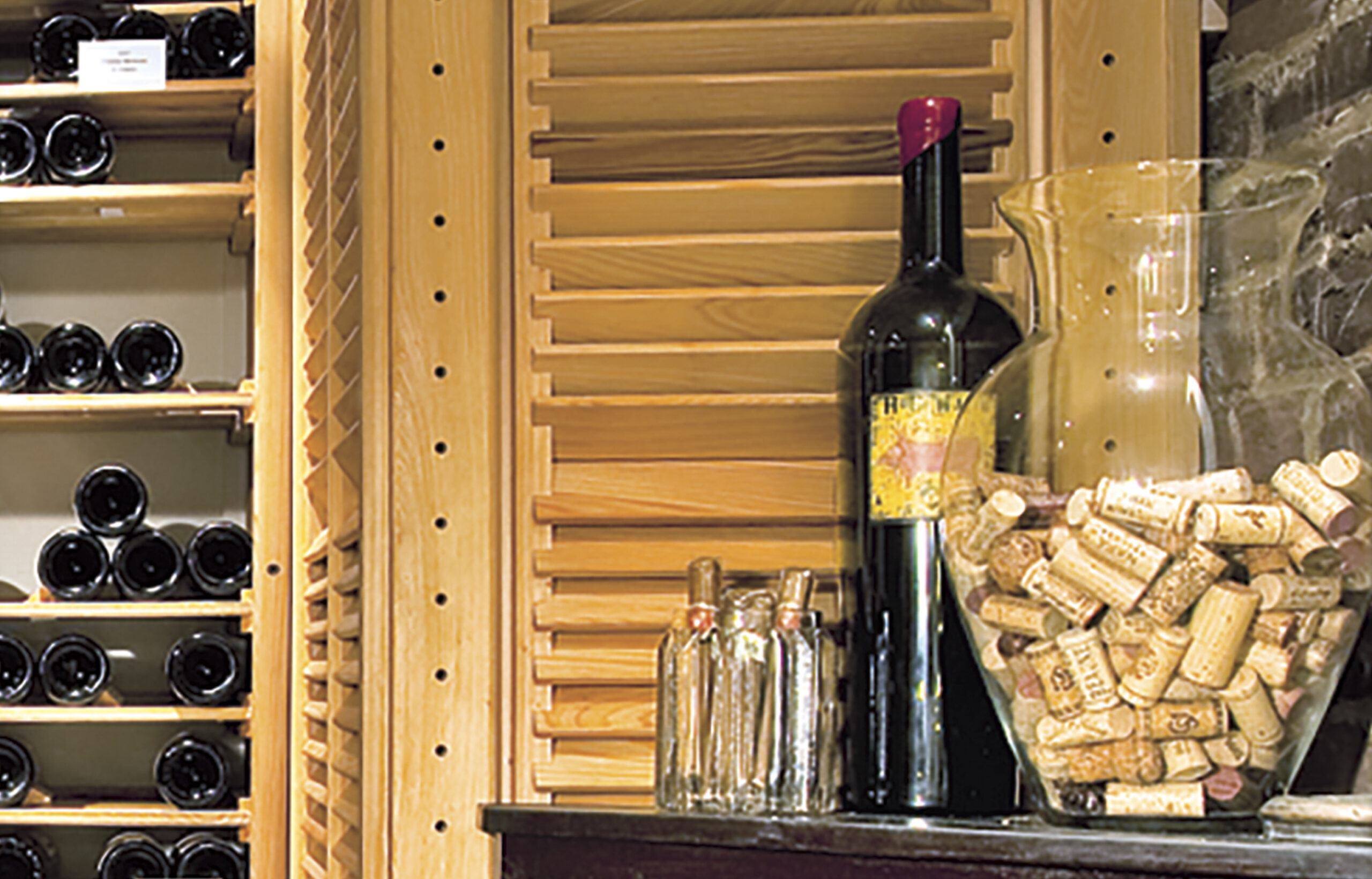 Louvered panels hid an air conditioning unit in abasement to make the space more attractive.
