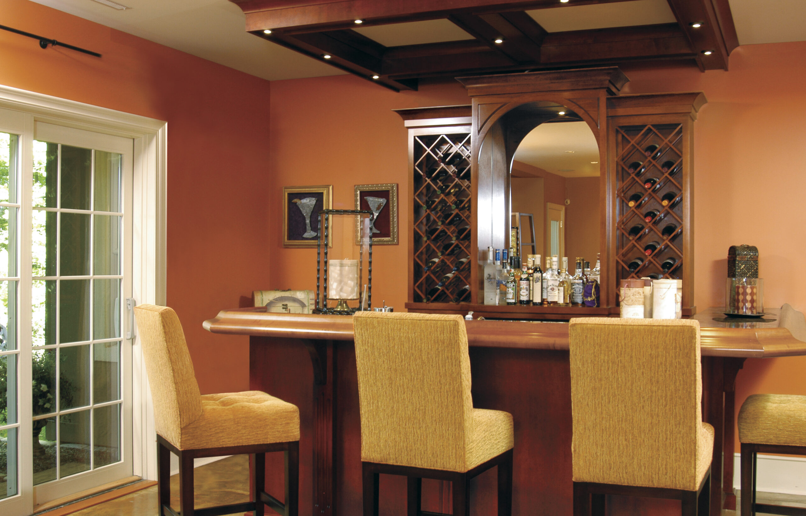 A wet bar for entertaining located in the basement.