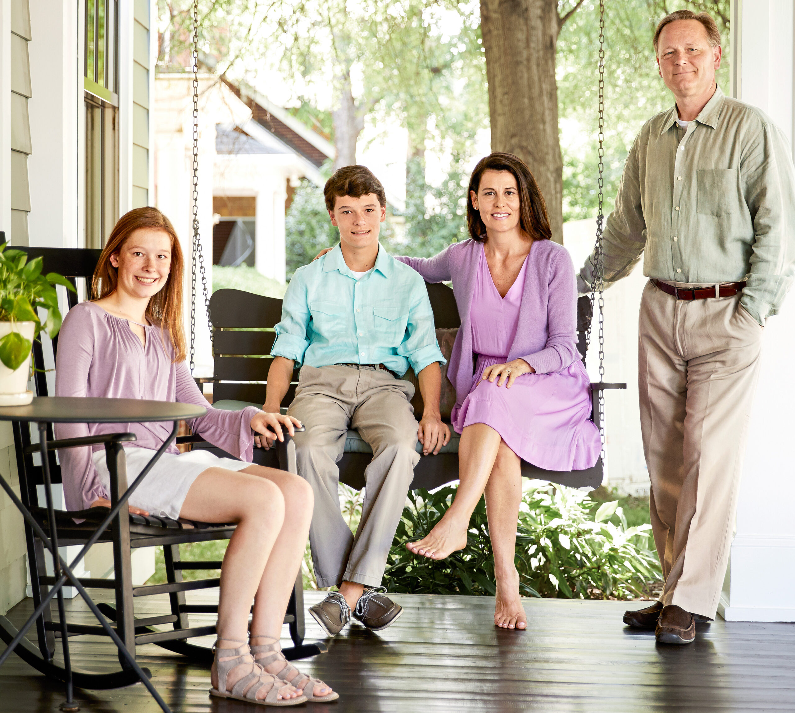 Homeowners Michelle and Erik Dagenhart, with twins Livi and Sam, on their porch.