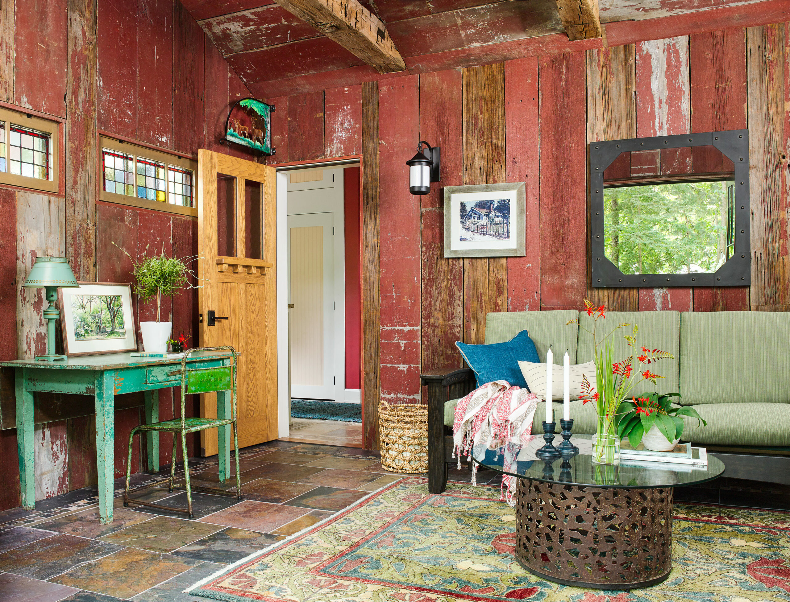 A sitting room converted from a dirt-floor garage.