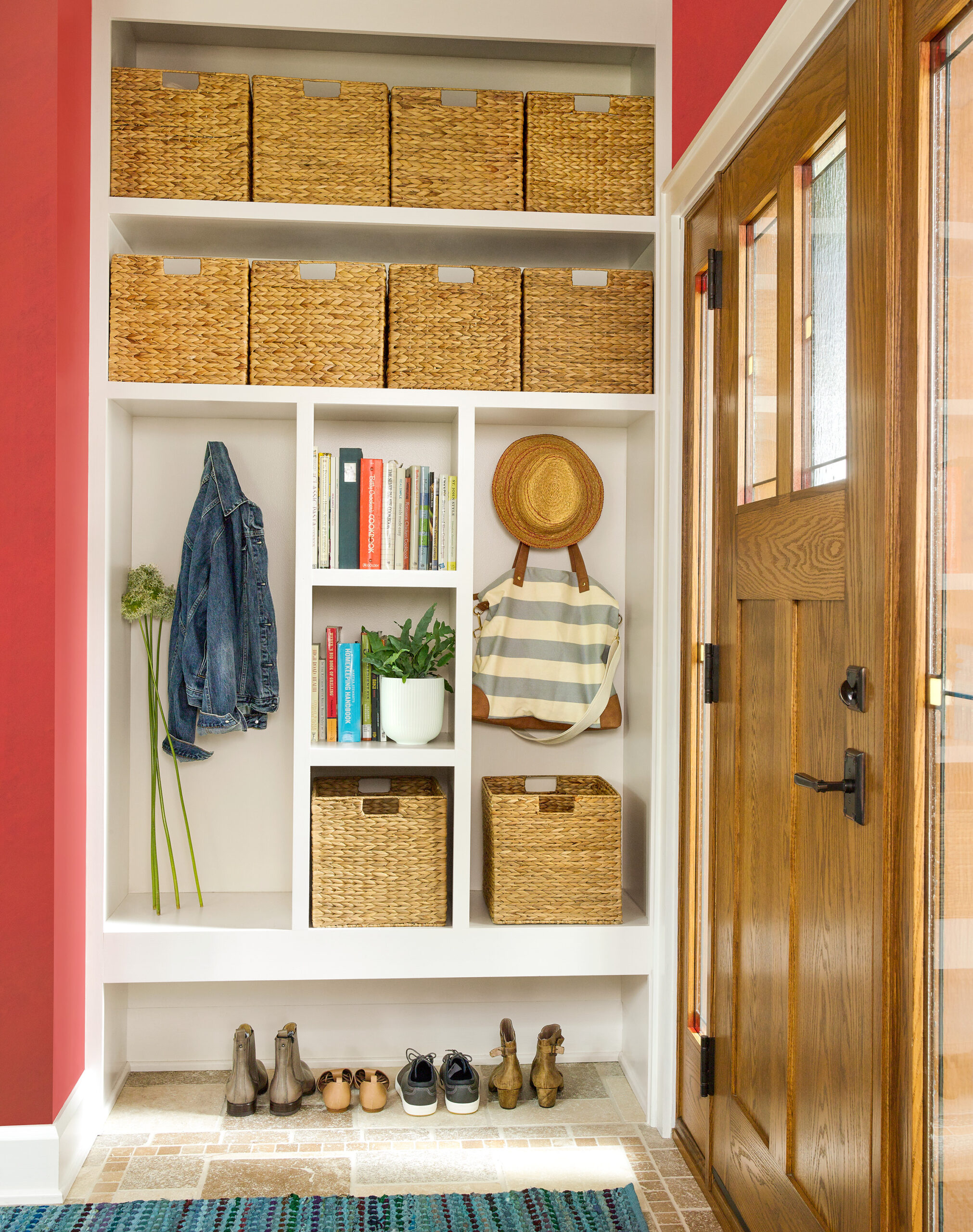 Built-in storage cubbies in the mudroom.