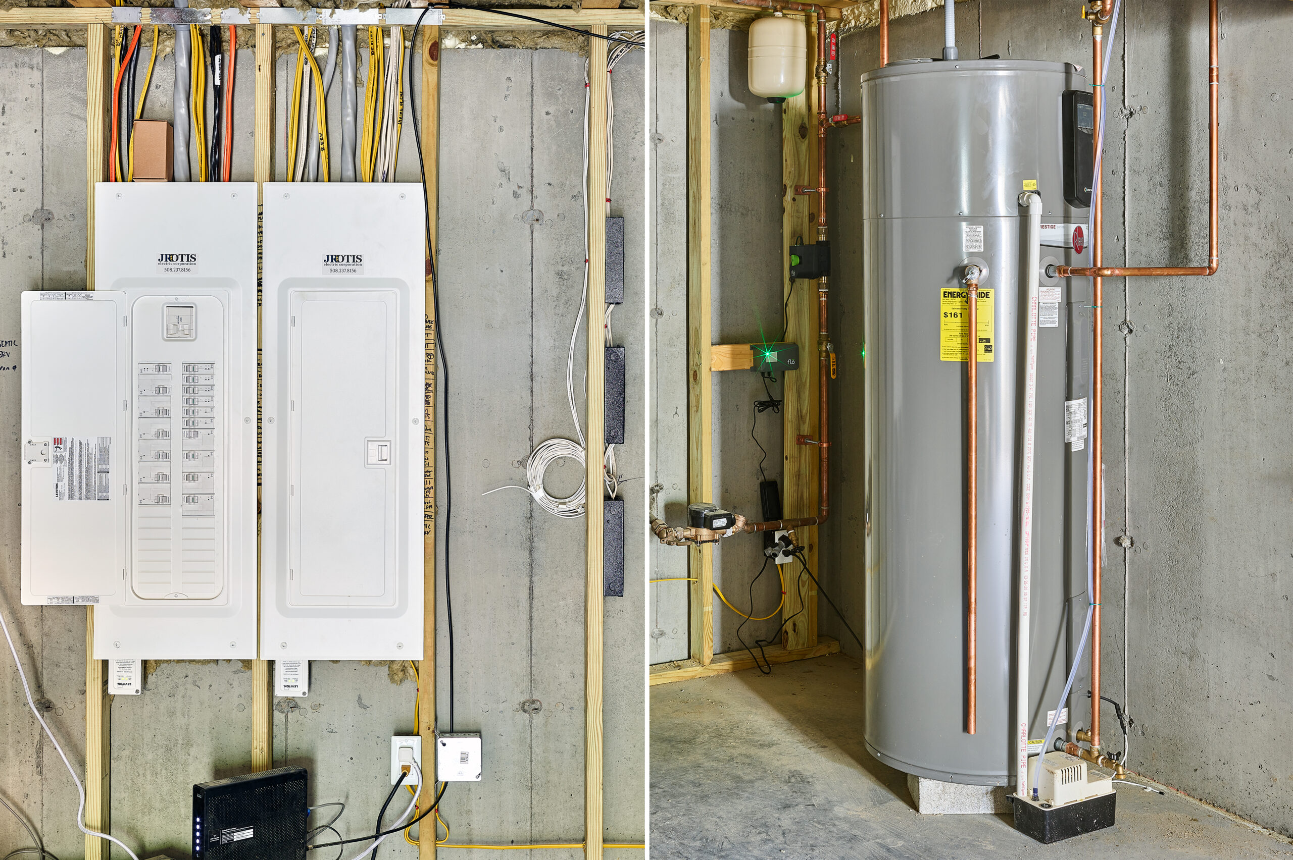 Connected electrical load center with plug-on design and hybrid heat pump water heater.