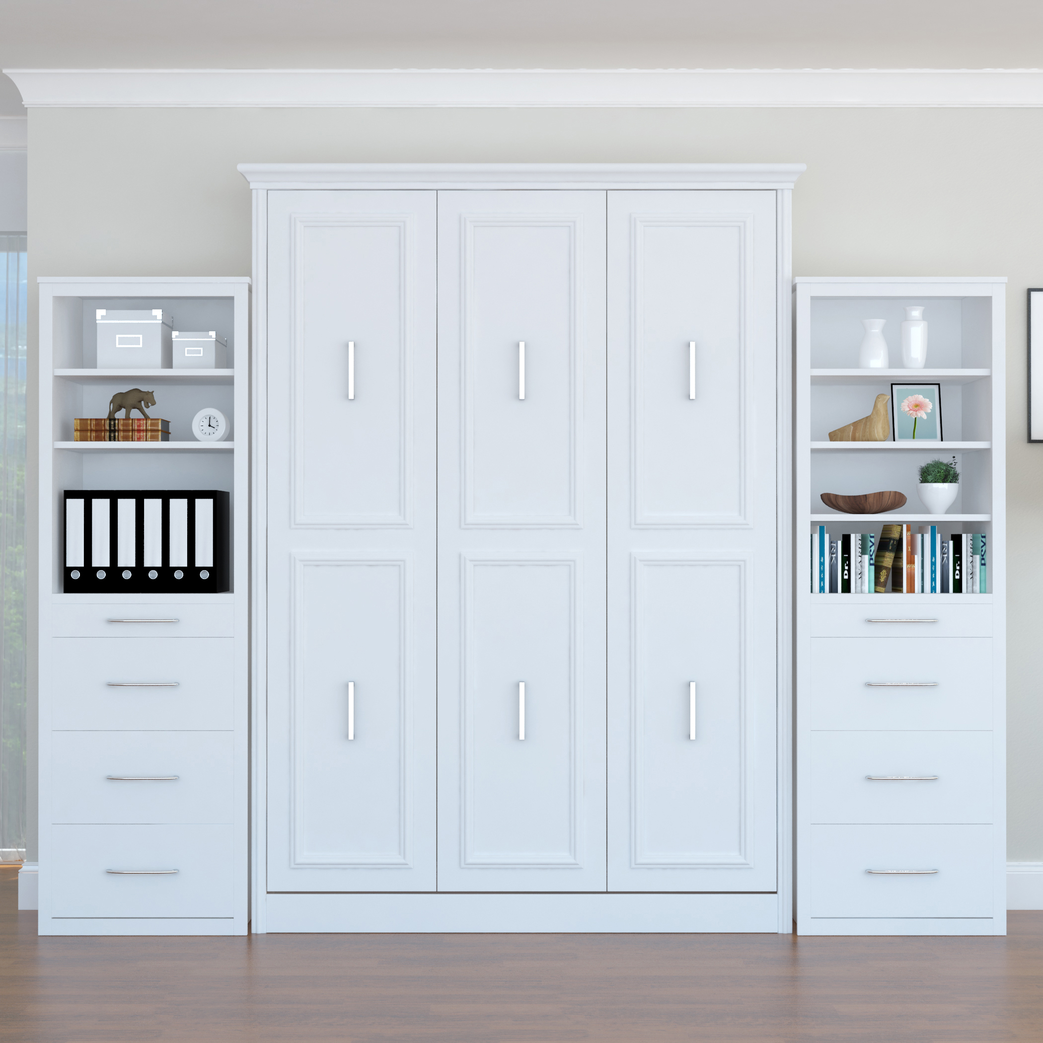 A murphy bed with book cases.