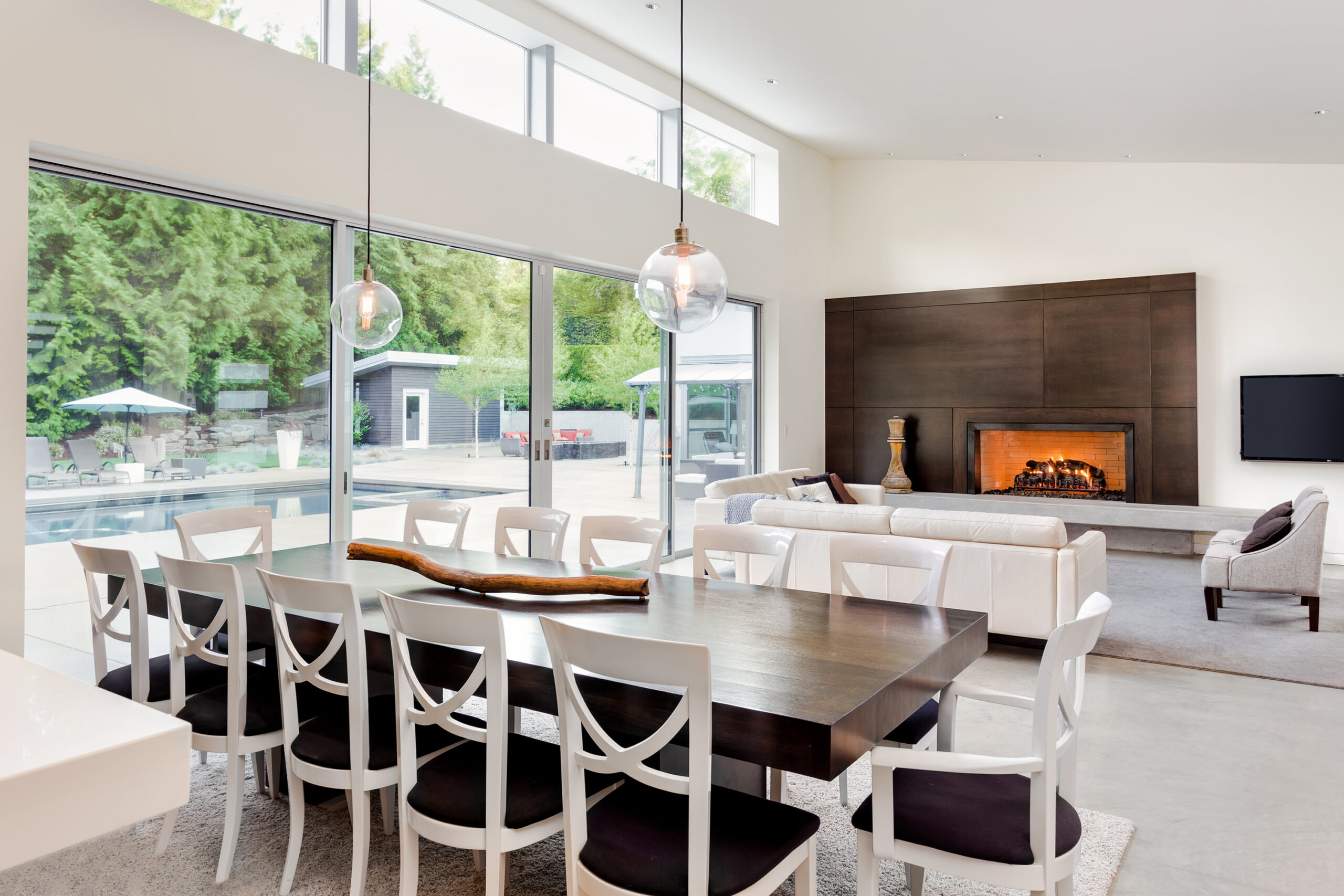 Open floor plan dining area and living room space.